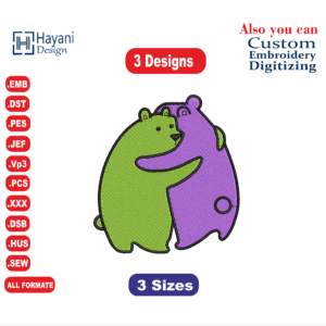 Bears Hugs Embroidery Designs/3 Designs & 3 Size/Bear Hugs Anime Machine Embroidery Designs/  Files Instant Download