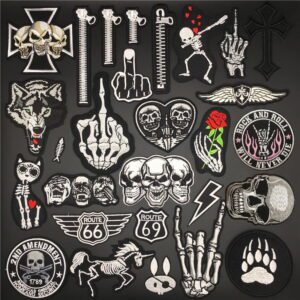 Skull Punk Patches for Clothing Embroidery Stripes Diy Badges Sewing Decoration Clothes Stickers Iron on Patches Appliques