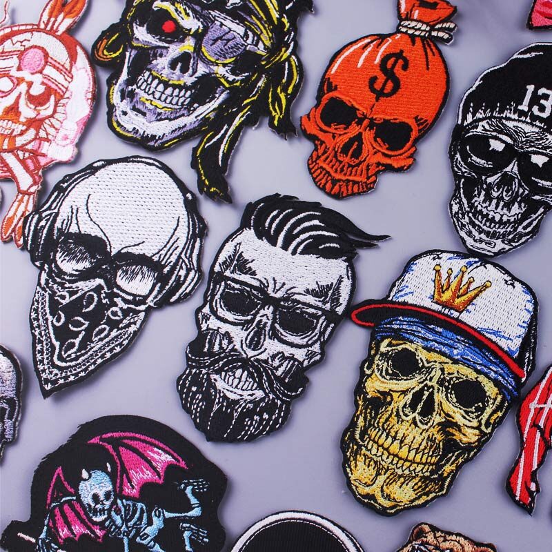 Skull Letter Patches On Clothes Heart Hands Patch Skeleton Embroidered Patch  Iron On Patches For Clothing Stickers Badge Stripes