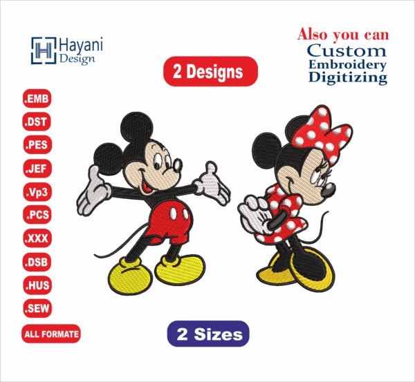 Mickey Mouse Minnie Mouse Embroidery Designs