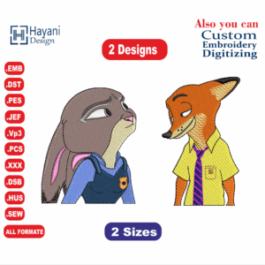 Nick Wilde and Judy Hopps  Embroidery Designs/2 Designs & 2 Size/ Nick Wilde Judy Hopps Machine Embroidery Designs/  Files Instant Download