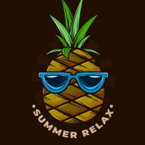 Pineapple with palm trees and sunset summer party for t-shirt print
