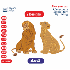 Lion King Simba & Nala Embroidery Design/ 4x4 Hoop/2 Designs/ Anime Embroidery Designs/ Lion And Lioness Machine Embroidery Designs