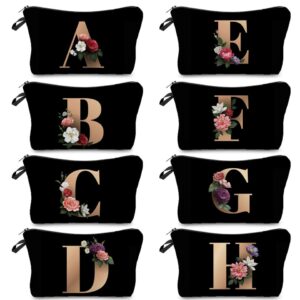 26 Initials Flower Cosmetic Bag A-Z Letter Makeup Bags Women Travel Bridesmaid Gift Ladies Portable Cosmetic Case Beauty Bag