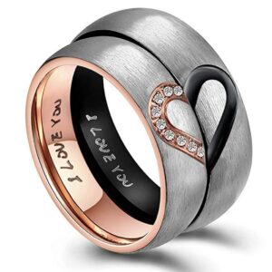 Heart Shape Stainless Steel Rings For Women Men Love Engagement Couple Ring Rose Gold/Black Color