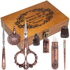 Vintage Sewing Kit Complete European Style Antique Embroidery Scissors Set Retro Sewing Diy Craft Supplies with Needles Scissors