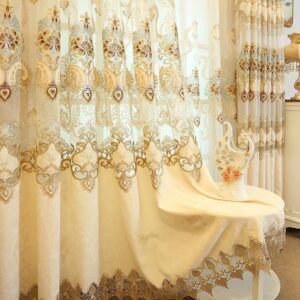 Embroidered Floral Patterned Hollow Sheer Voile Curtain for Bedroom Luxury European Lace Bottom Delicate Drapes