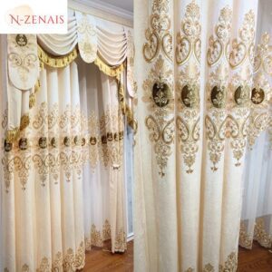 European Gold Luxury Curtains for Living Room Embroidered Blackout