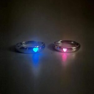 Luminous Love Heart Ring Glow In Dark Fashion Adjustable Couples Rings Silver Color Pink Blue Light Jewelry Gift For Lover