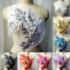 Lace Fabric Mesh Embroidery For Wedding Gown Silver Gold White Blue Sequin Feather Appliques Sew On Patch Dreamy DIY Decoration
