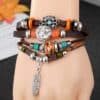 Vintage Gothic Punk Moon Star Metal Multilayer Leather Bracelet Men Leaf Bracelets & Bangles Male Arm Sun Jewelry Wholesale