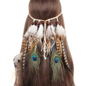 Hair Accessories Festival Women Hippie Adjustable Headdress Boho Peacock Feather Hair Band headband