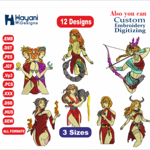 12 Zodiac Embroidery Designs/12 Designs & 3 Size/Anime  Machine Embroidery Designs/  Files Instant Download