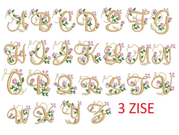 Floral Alphabet Embroidery Designs File, 3 Size Flower Design, Font Embroidery Designs,Letters Embroidery, Embroidery Designs
