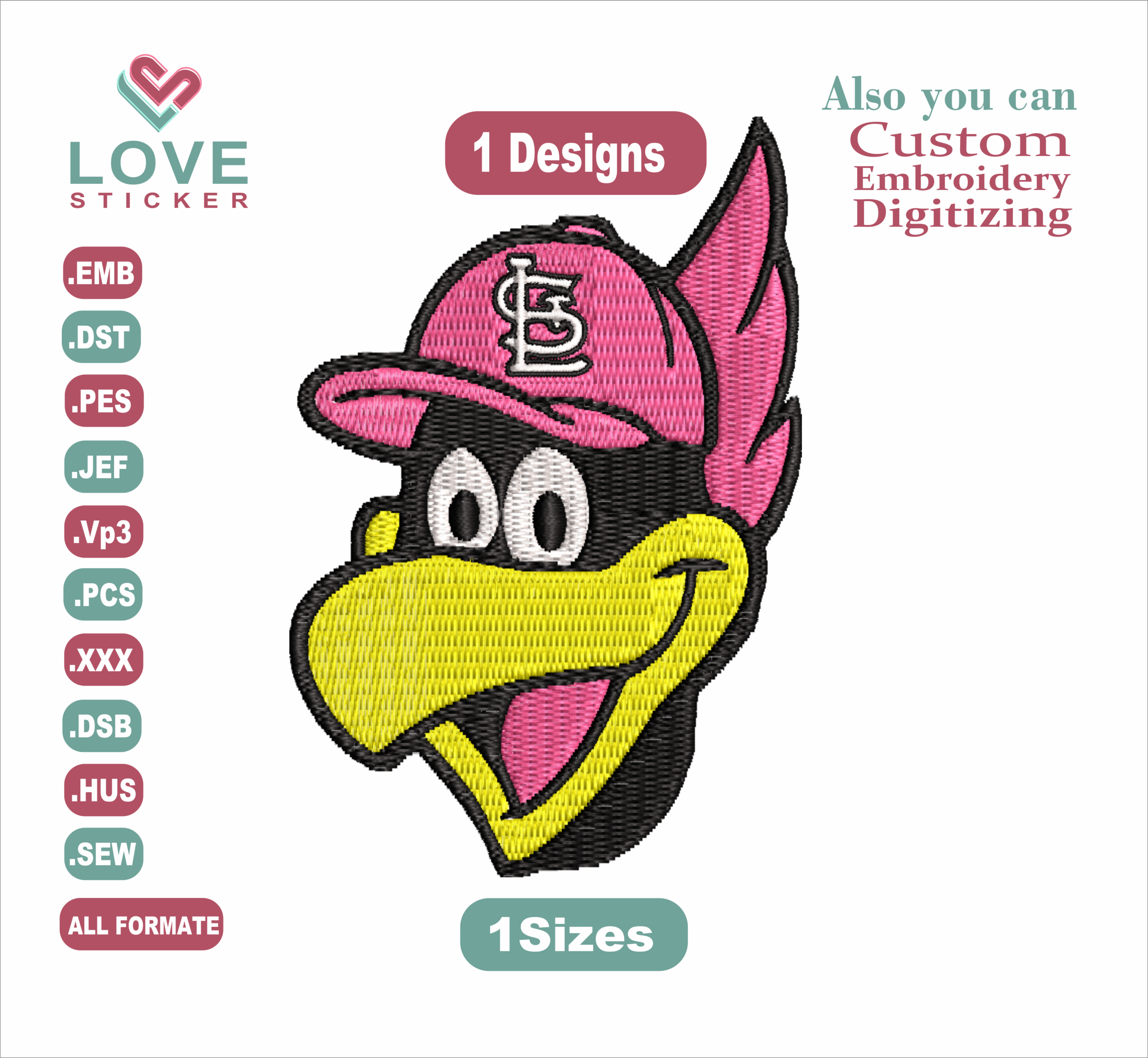 Woodpecker Bird Face Embroidery Designs
