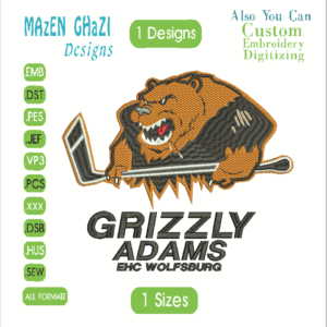 GRIZZLY Embroidery Designs/1 Designs & 1 Size/ Machine Embroidery Designs/ Files Instant Download