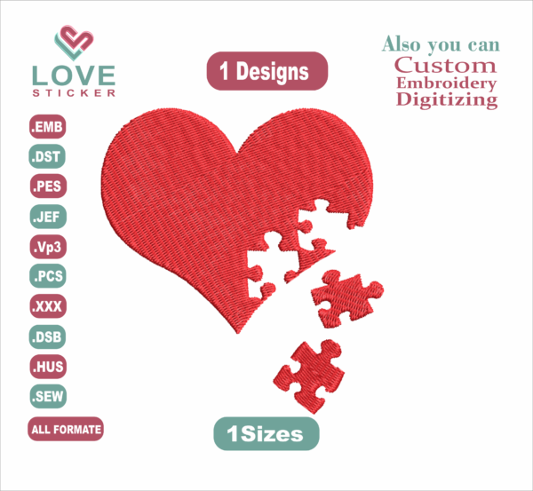 Valentine's Day Heart jigsaw puzzle Embroidery Designs