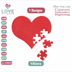Valentine's Day Heart jigsaw puzzle Embroidery Designs/1 Designs & 1 Size/Heart jigsaw puzzle Machine Embroidery Designs/ Files Instant Download
