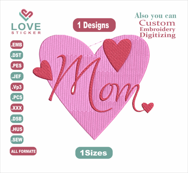 Mother's Day Love Heart Embroidery Designs