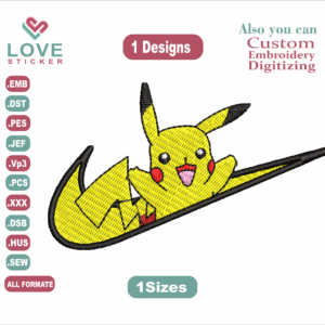 Anime Nike x Pikachu Embroidery Designs/1 Designs & 1 Size/Nike x Pikachu Anime Machine Embroidery Designs/ Files Instant Download