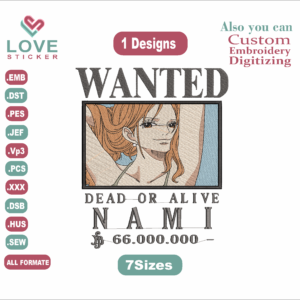 Anime NAMI BOUNTY EMB FILES Embroidery Designs/1 Designs & 7Size/ZORO Anime Machine Embroidery Designs/ Files Instant Download