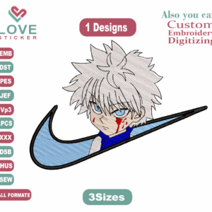 Anime Nike Killua Embroidery Designs/1 Designs & 3 Size/Nike Killua Anime Machine Embroidery Designs/ Files Instant Download