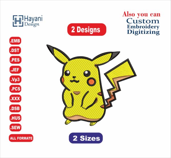 Pikachu Embroidery Designs/2 Designs & 2 Size/ Pokemon Anine Machine Embroidery Designs/ Files Instant Download