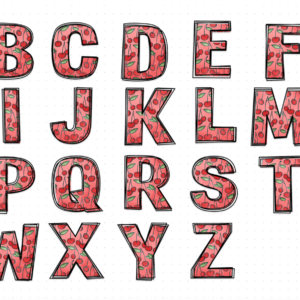 Cherry Doodle Letters  | PNG | DTF | DTG Print Designs | Summer Alpha For Sublimation  / Files Instant Download