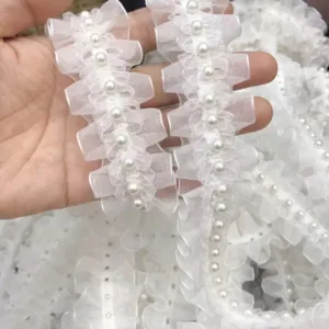 Embroidery White Flower Tulle Lace Fabric Trim Ribbon 4CM Wide HOT  DIY Sewing Ruffle Applique Collar Dubai Dress Guipure Decor