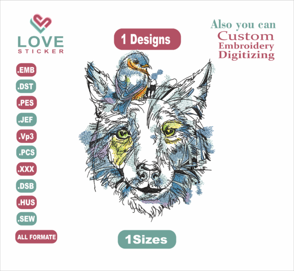 Aquarell Wolf Tiger Embroidery Designs