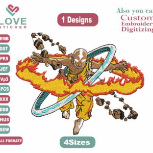 Anime avatar aang Embroidery/1 Designs & 4Size/ Free Machine Embroidery Designs/ Files Instant Download