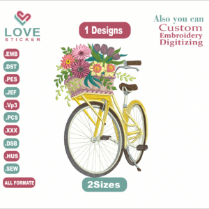 Flower Bicycle  Embroidery Designs/1 Designs & 2 Size/Postkarte  Machine Embroidery Designs/ Files Instant Download