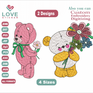 Bear with gift Embroidery Designs /2 Designs & 4 Size/ Animal  Embroidery Designs/ Files Instant Download