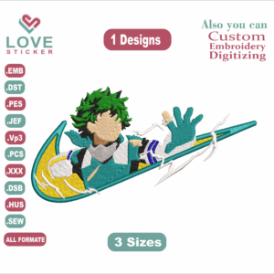 Anime My Hero Academia Midoriya Nike Embroidery Designs/1 Designs & 3 Size / Files Instant Download