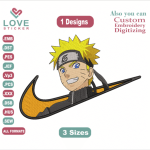 Anime Naruto Uzumaki V2 Nike Embroidery Designs/1 Designs & 3 Size/ Files Instant Download