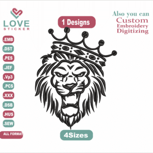 King Lion logo Embroidery Designs/1 Designs & 4 Size/ Animal Machine Embroidery Designs/ Files Instant Download