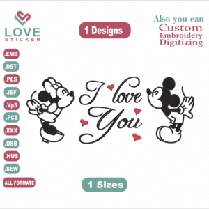 I love you Mickey Mouse Embroidery Designs/1 Designs & 1 Size/I love you Machine Embroidery Designs/ Files Instant Download