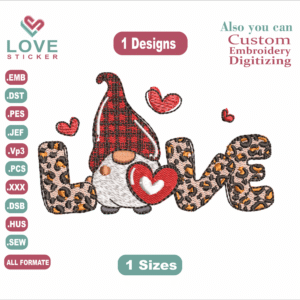 Love Gnome Embroidery Designs/1 Designs & 1 Size/ Gnome Machine Embroidery Designs/ Files Instant Download