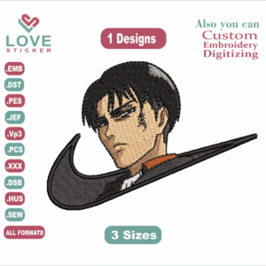 Anime Ataka titan Levi Nike Embroidery Designs/1 Designs & 3 Size/ Files Instant Download