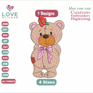 Cute bear cub Embroidery Designs/1 Designs & 4 Size/ Animal cute bear cub Embroidery Designs/ Files Instant Download