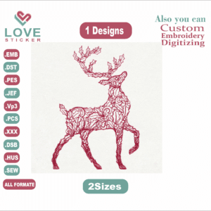Holly Reindeer Embroidery Designs/1 Designs & 2 Size/ Pillow Deer Embroidery Designs/ Files Instant Download