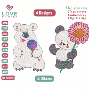 Animal happy bear cub Embroidery Designs