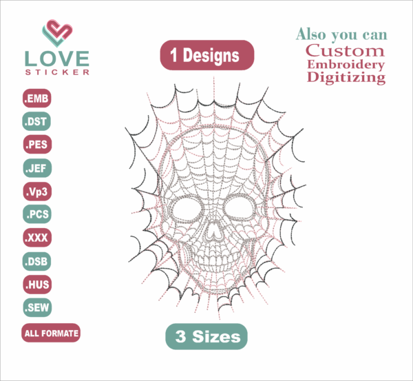 Spiderweb Skull Embroidery Designs