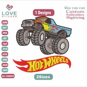 CARRO E NOME HOTWHEELS Embroidery Designs/1 Designs & 2 Size/ Embroidery Designs/ Files Instant Download