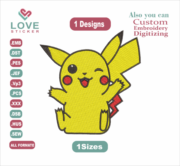 Pikachu Embroidery Designs