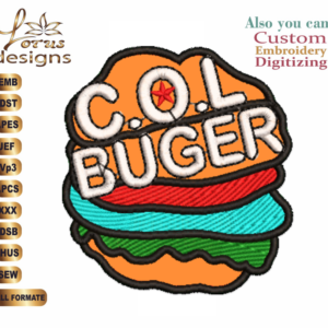 Col Burger Appliqué Embroidery Designs/1 Designs & 2 Size/ Anime Machine Embroidery Designs/ Files Instant Download