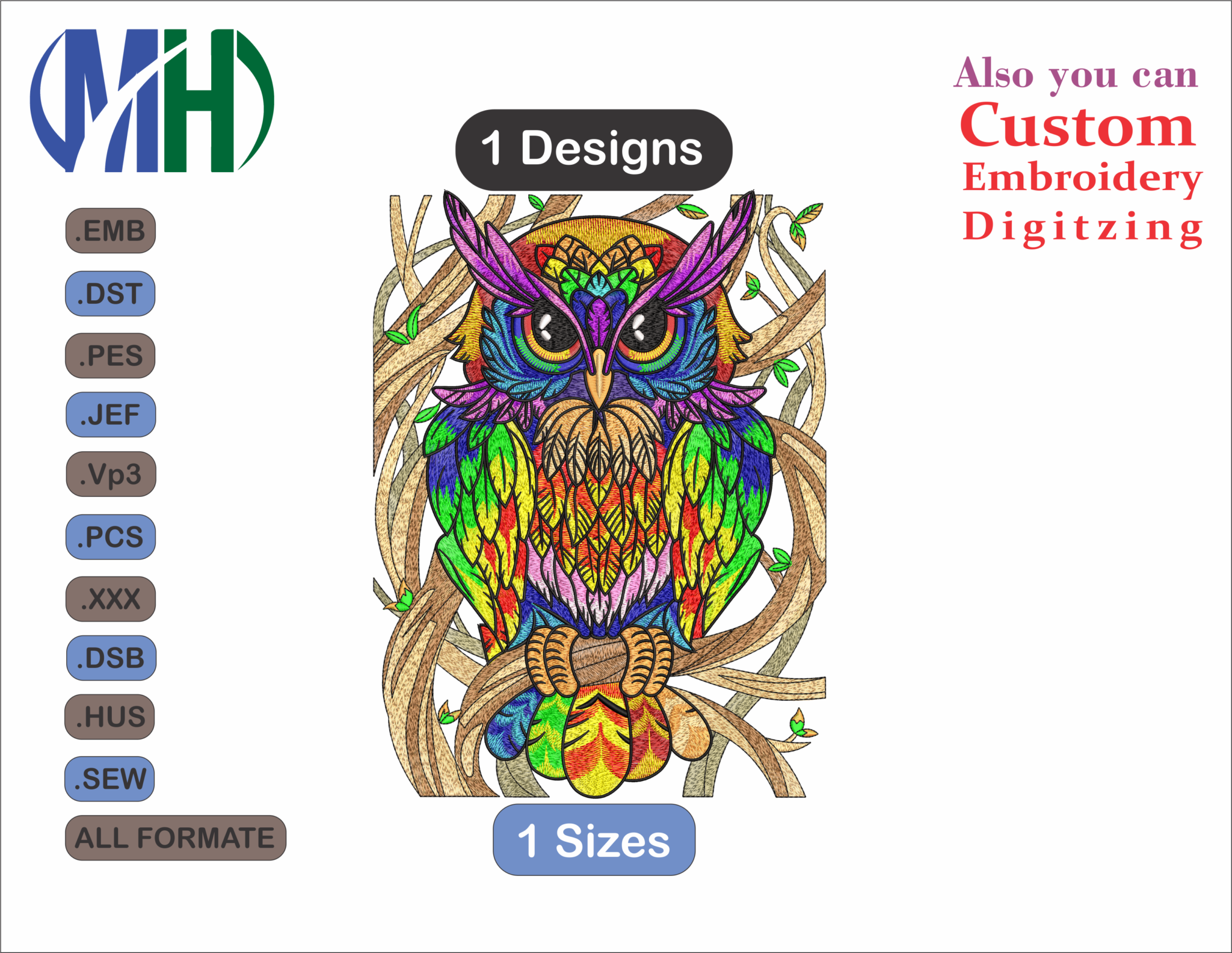 Owl Embroidery Designs /1 Designs & 1 Size Owl Machine Embroidery ...