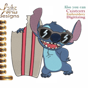 Disney Stitch Surfboard Embroidery Designs/1 Designs & 3 Size/ Machine Embroidery Designs/  Files Instant Download