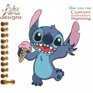 Disney Stitch With ice cream Embroidery Designs/1 Designs & 3 Size/ Machine Embroidery Designs/  Files Instant Download
