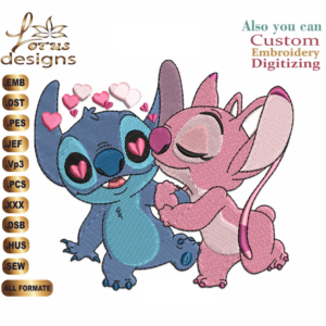 Stitch and angel LOVE Embroidery Designs/1 Designs & 3 Size/ Machine Embroidery Designs/ Files Instant Download